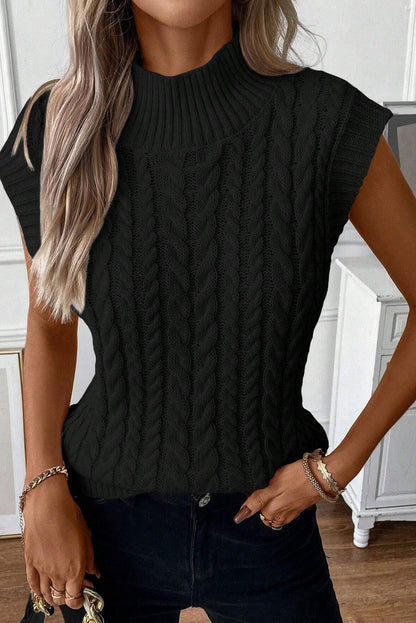 Oatmeal Cable Knit High Neck Sweater Vest