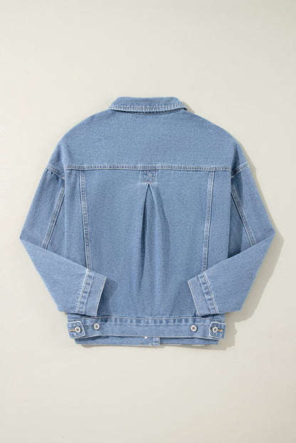 Blue Stripe Washed Oversize Pocketed Denim Jacket