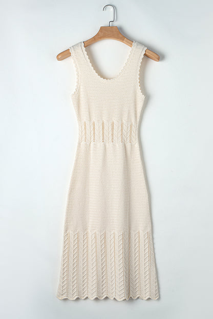 Beige Mix Texture Knitted Sleeveless Sweater Dress