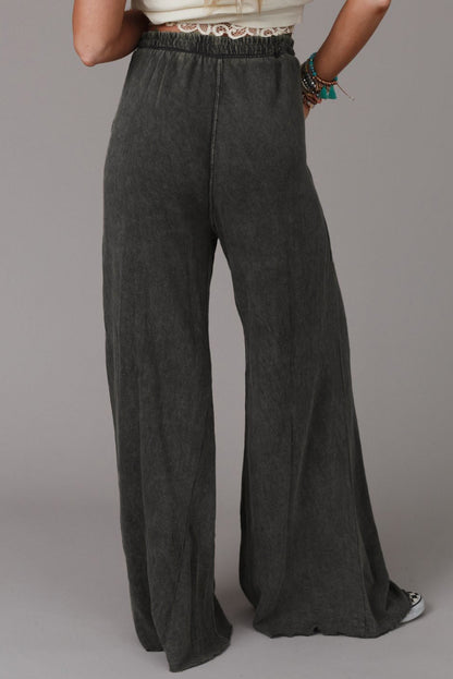 Pantalon large rétro gris délavé à cordon de serrage