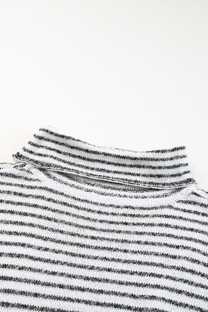 Black Striped Turtleneck Loose Sweater