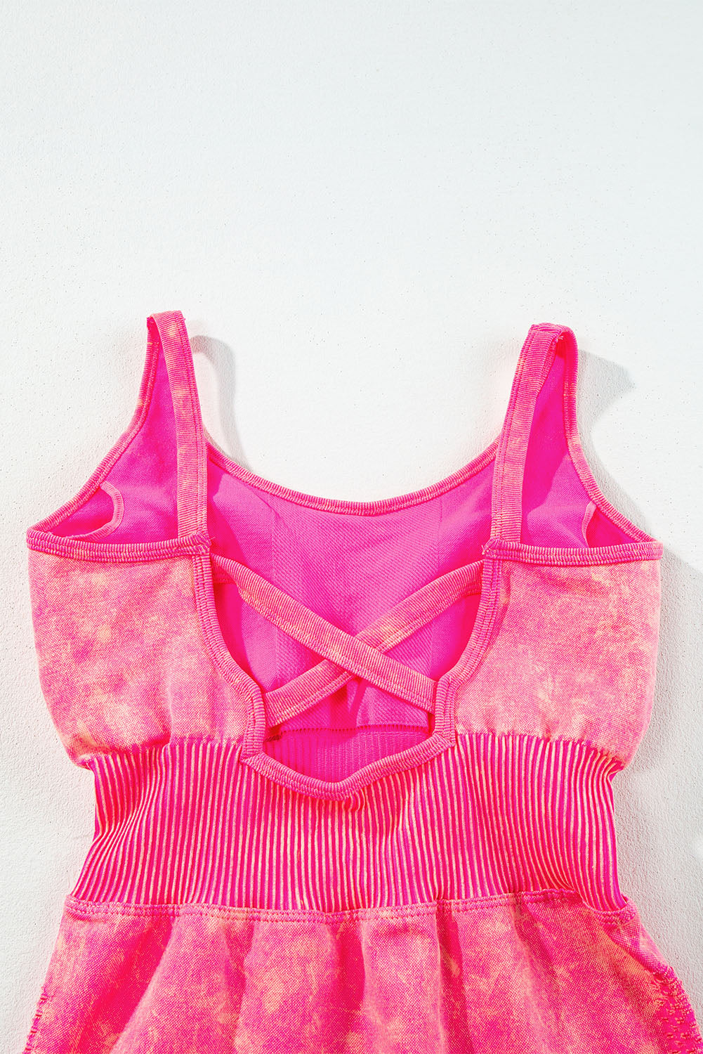 Macacão Athleisure de cintura alta com nervuras de lavagem mineral rosa morango