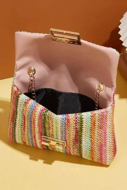 Sac à bandoulière bohème tissé multicolore avec chaîne dorée