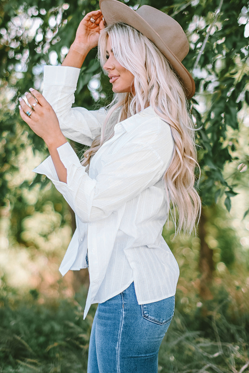 Blue Textured Buttoned Pocket Long Sleeve Shirt