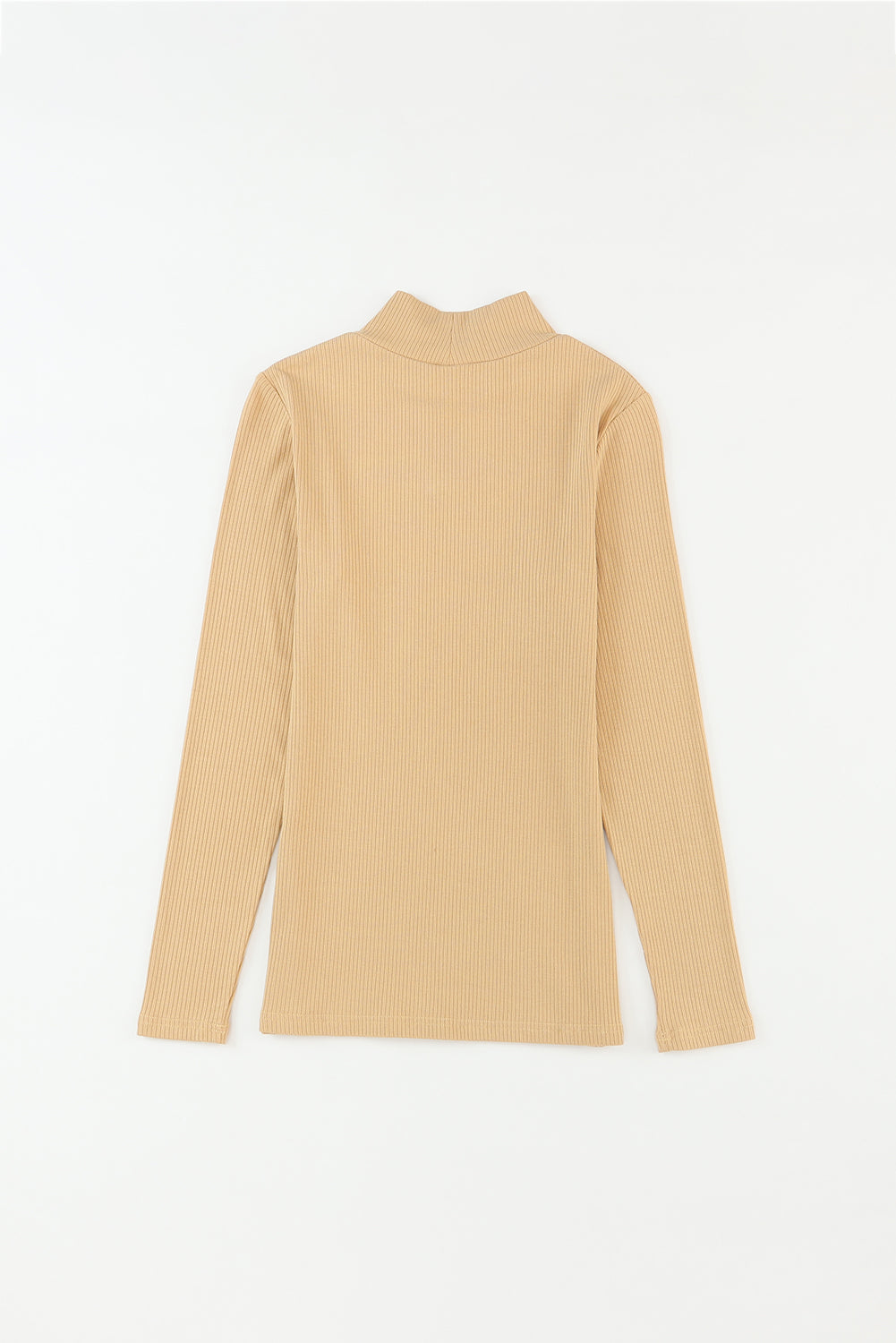 Rose Ribbed Knit High Neck Long Sleeve Top