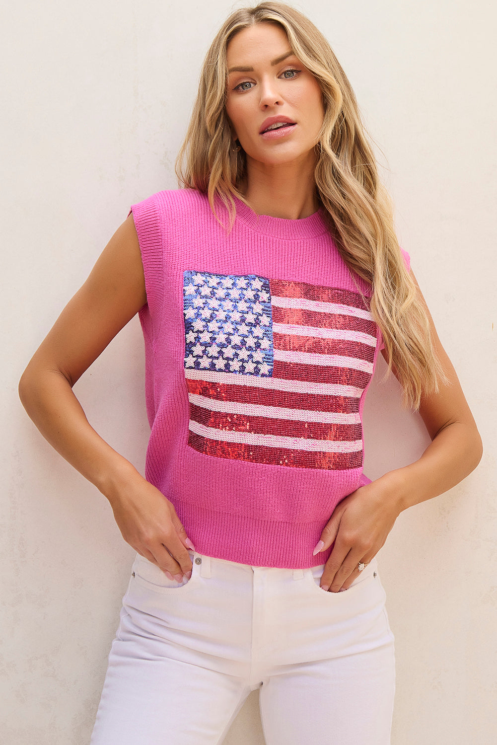 Bluing Sparkling American Flag Knitted Vest