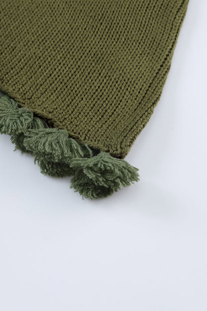 Débardeur vert en tricot ajouré au crochet à glands