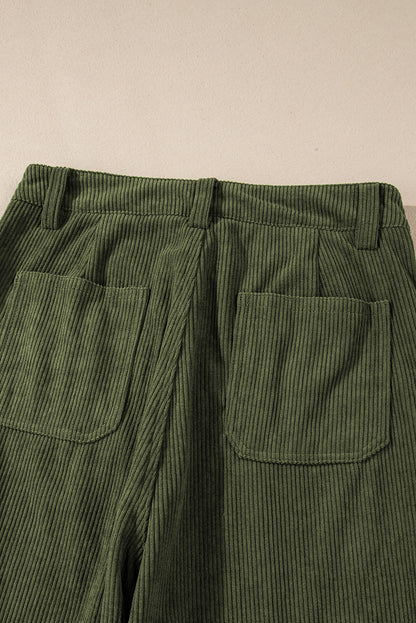 Green High Waist Square Pockets Corduroy Pants