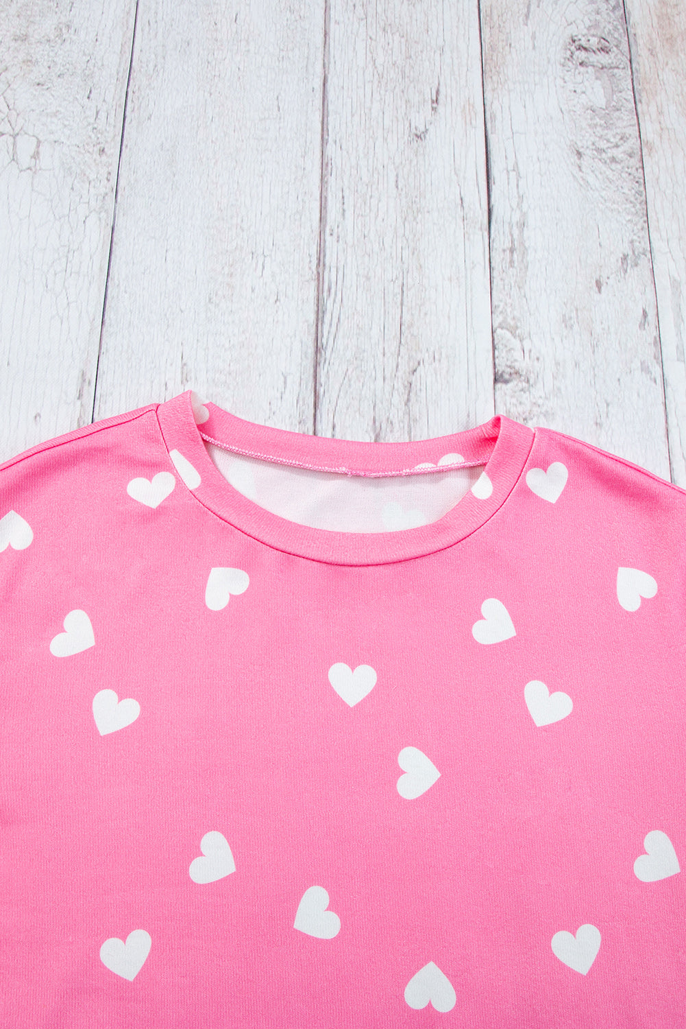 Pink Valentine Heart Print Long Sleeve Tee and Shorts Lounge Set