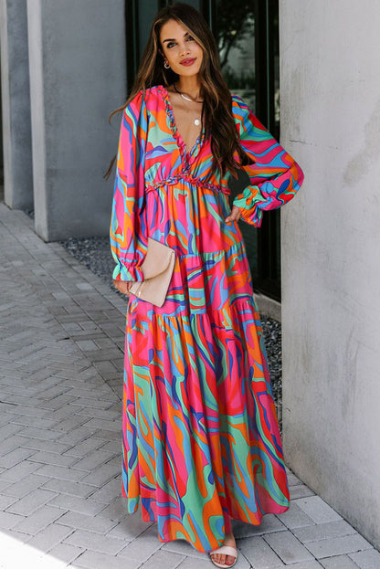 Vestido maxi em camadas com babados Wild Lotus