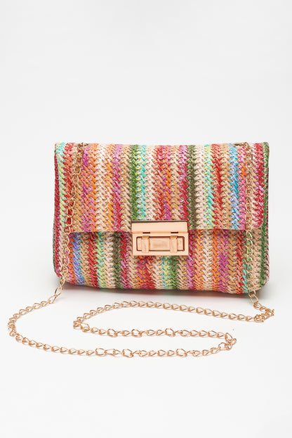 Sac à bandoulière bohème tissé multicolore avec chaîne dorée