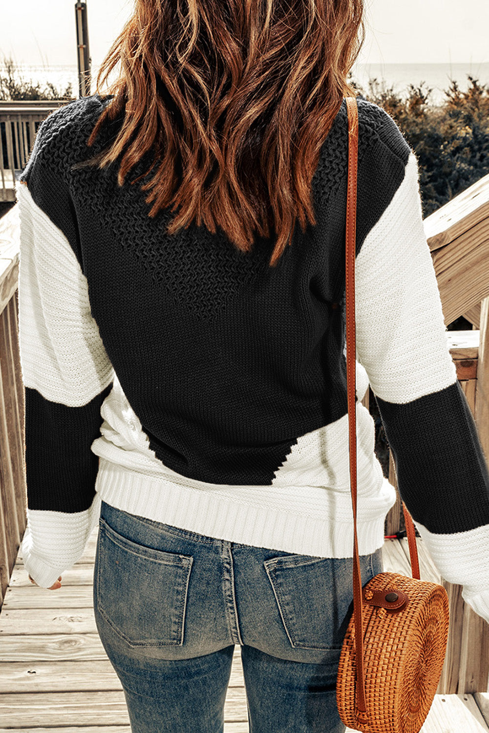 Black Two-Tone Chevron Pullover Sweater