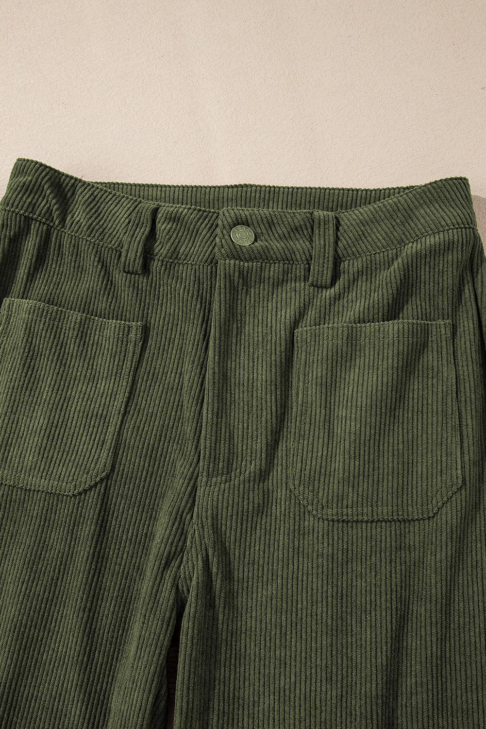 Green High Waist Square Pockets Corduroy Pants