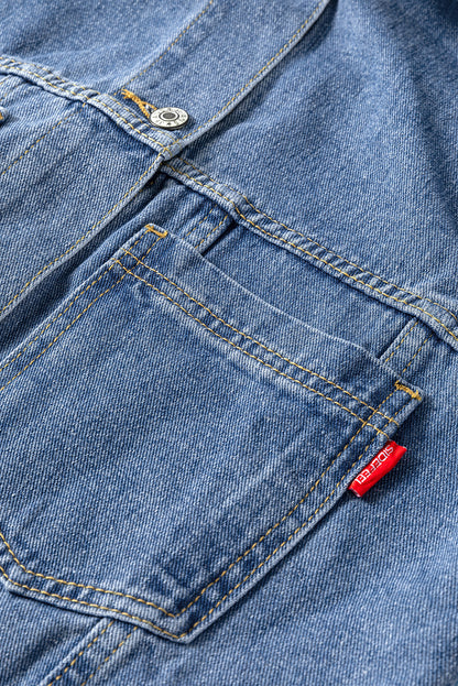 Blue Stripe Washed Oversize Pocketed Denim Jacket