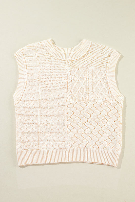 Beige Cable Knit Dolman Armholes Sweater Tank