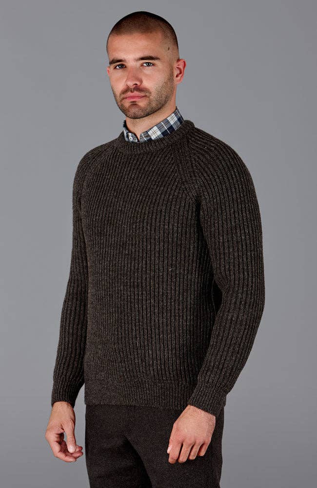 Mens 100% British Wool Heavyweight Ribbed Jumper