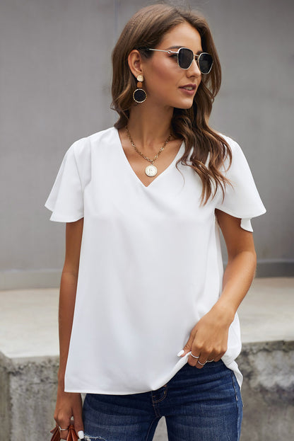 White V Neck Short Sleeve Tee