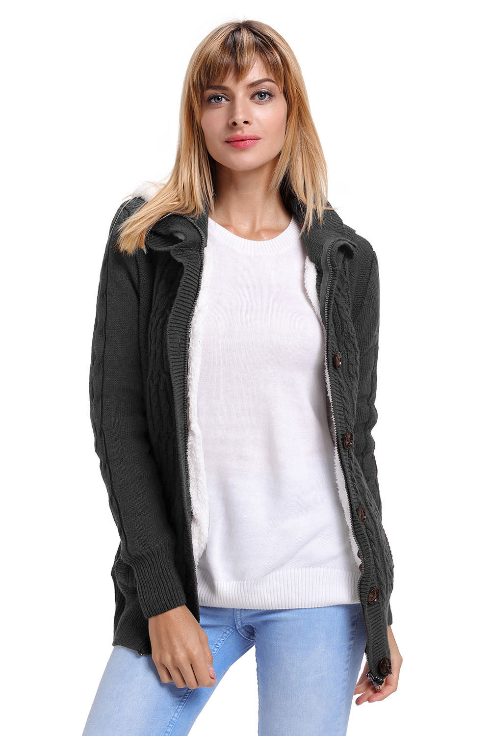 Black Long Sleeve Button-up Hooded Cardigans