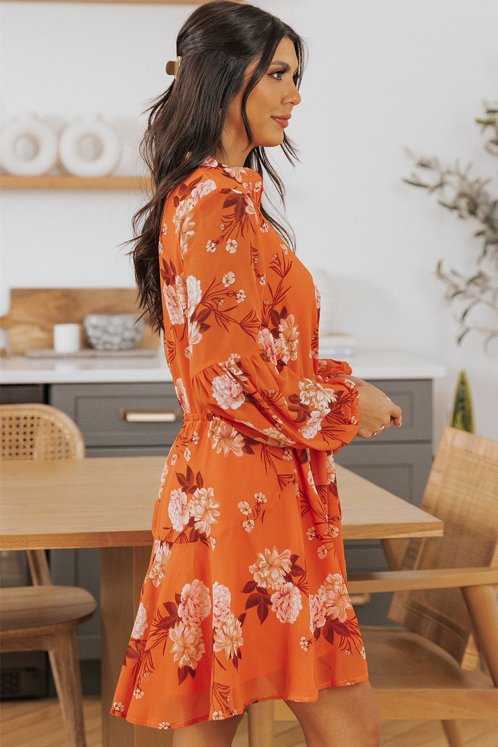 Robe fluide vintage à imprimé floral avec cordon de serrage