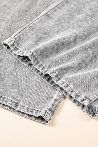 Jean jambe large gris moyen avec cordon de serrage et taille élastique