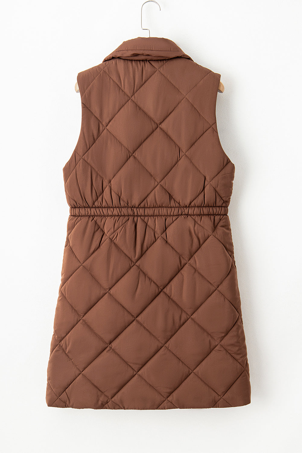 Black Longline Quilted Stand Collar Puffer Vest