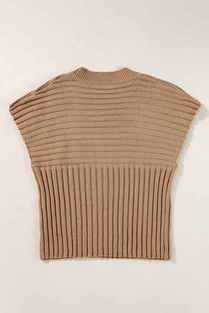 Light French Beige Rib Knitted Wide Sleeve Sweater T Shirt