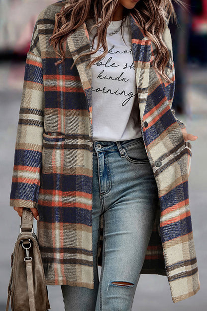 Veste boutonnée à revers à carreaux rouge vif