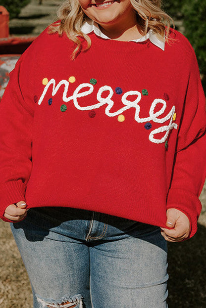 Fiery Red Merry Graphic Christmas Plus Size Sweater