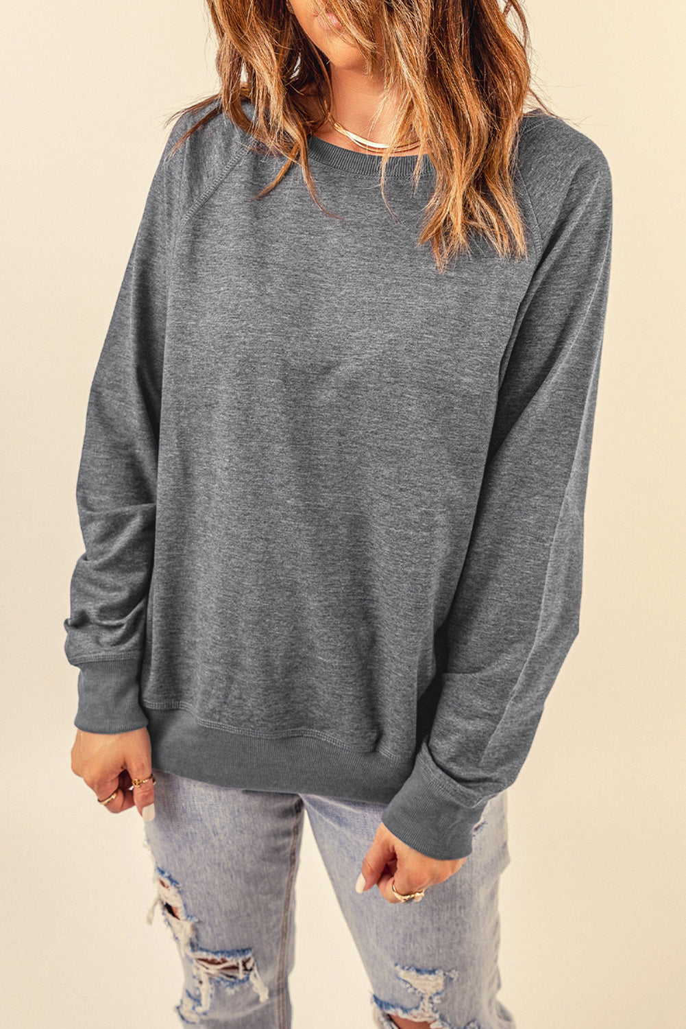 Green French Terry Cotton Blend Pullover Sweatshirt