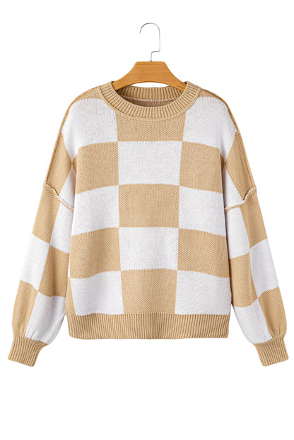 Orange Checkered Bishop Sleeve Sweater