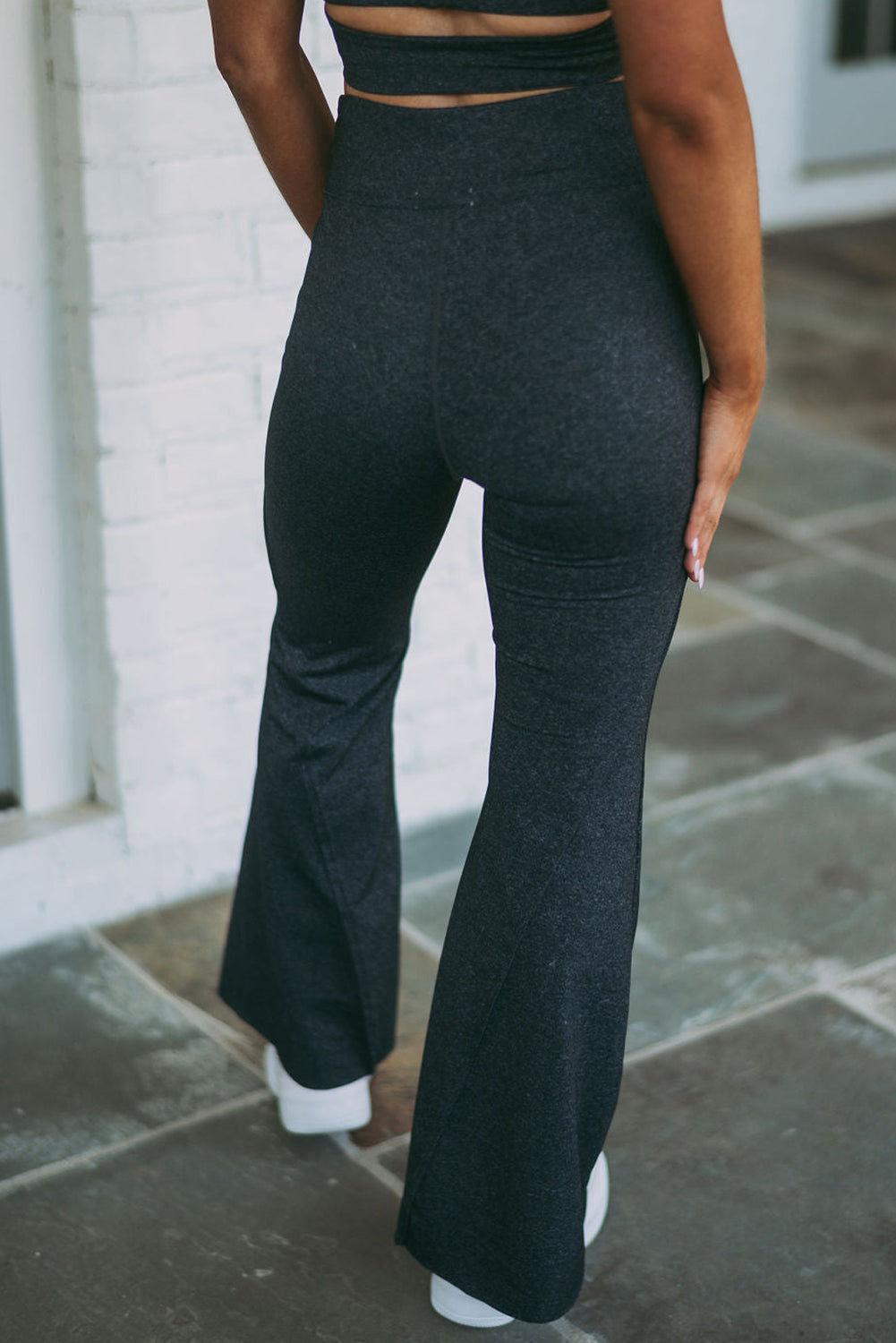 Carbon Grey Ruched Cropped Tank Split Flare Leg Pants Set