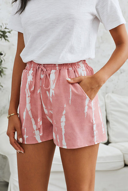 Shorts casuais rosa tie-dye com cordão