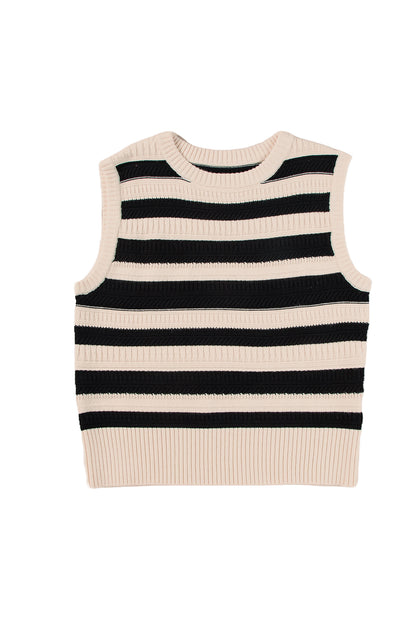 Black Stripe Ribbed Trim Knitted Tank Top