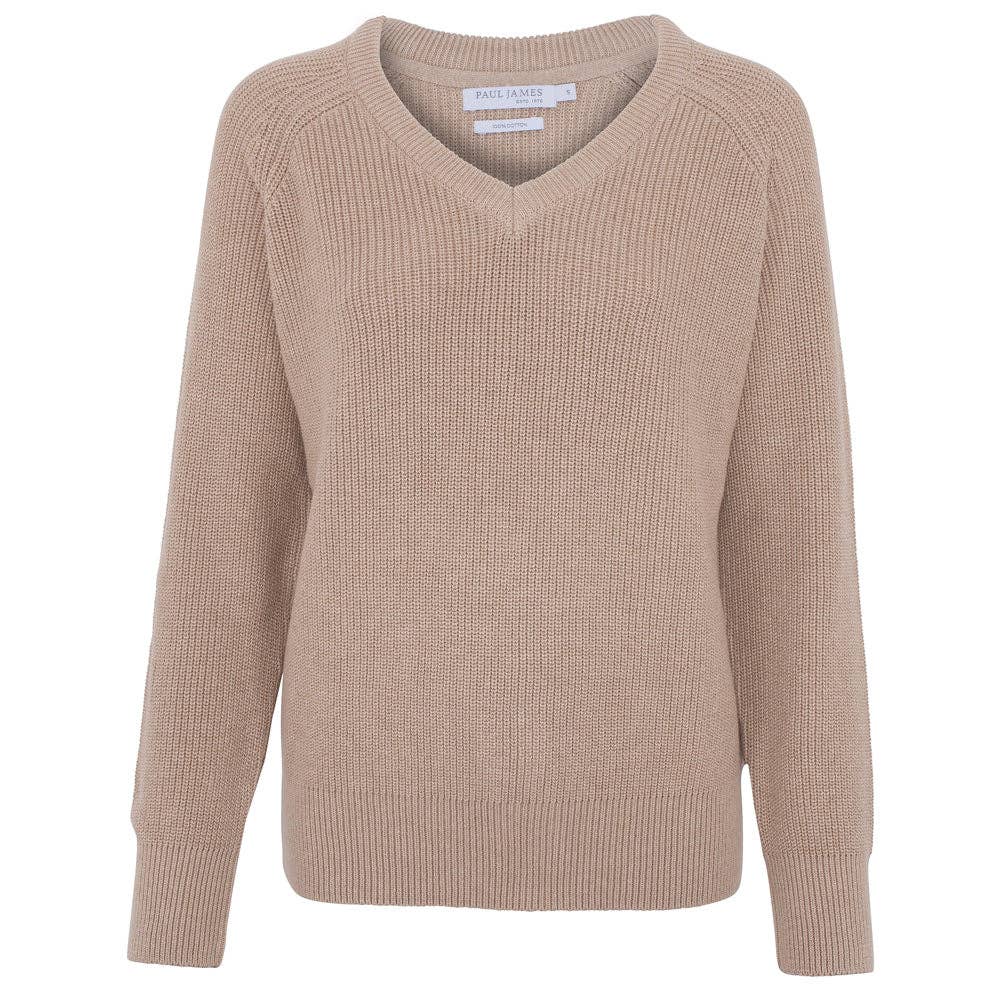 Womens Cotton Ribbed V Neck Jumper