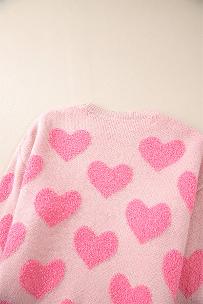 Pull en maille jacquard coeur Saint-Valentin rose clair