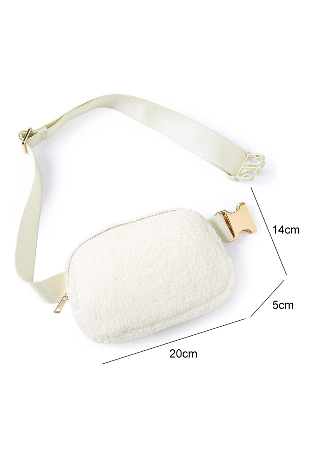 Bolsa crossbody com alça ajustável Sherpa branca brilhante