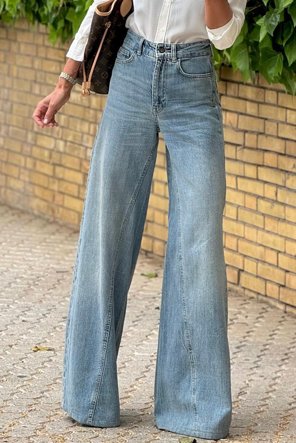 Jeans longos de cintura alta com perna extra larga com lavagem ácida azul crepúsculo