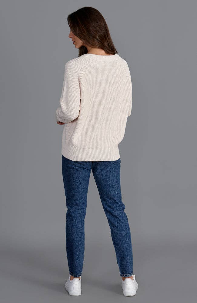 Womens Cotton Ribbed V Neck Jumper