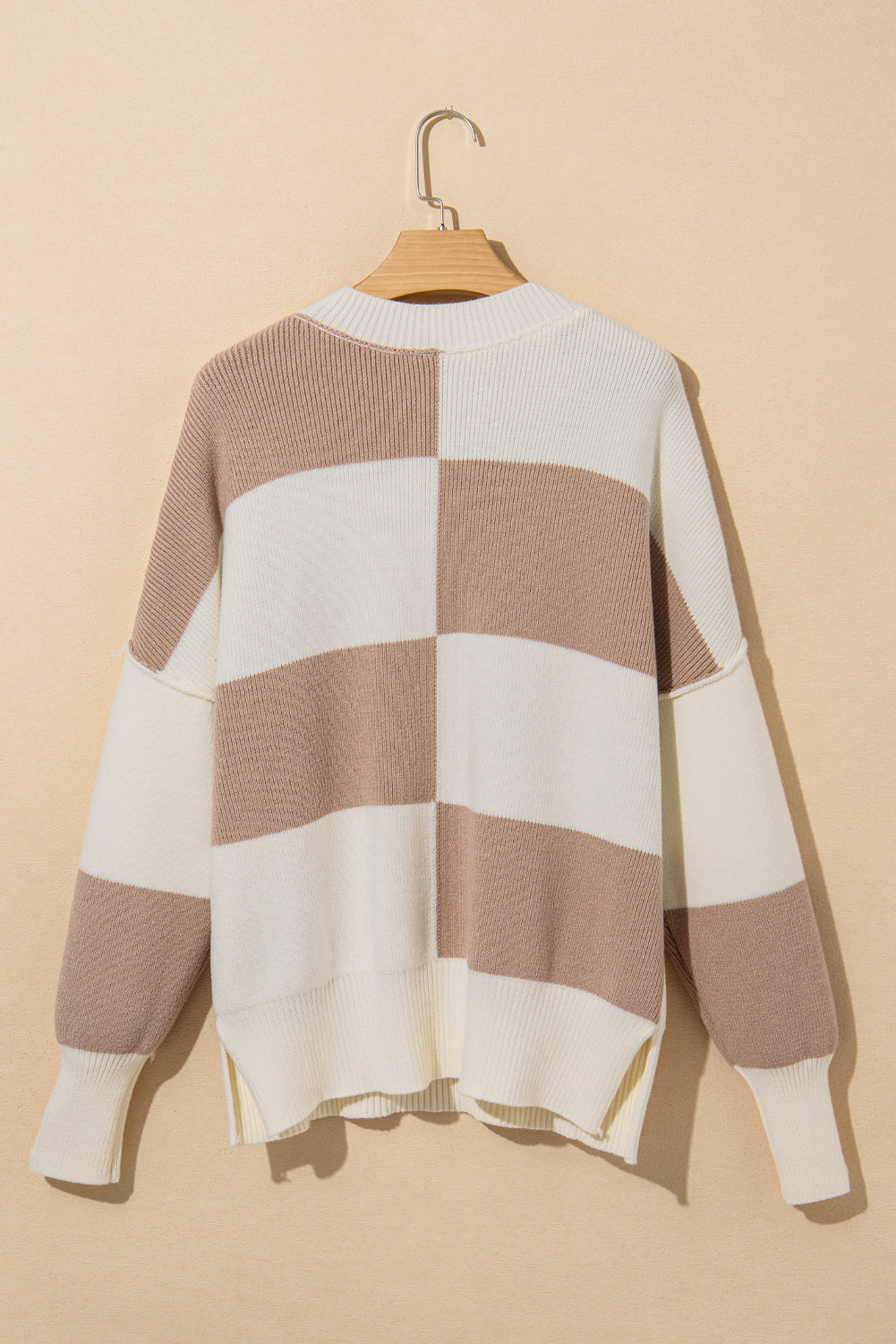 Green Checkered Side Slits Drop Shoulder Oversized Sweater