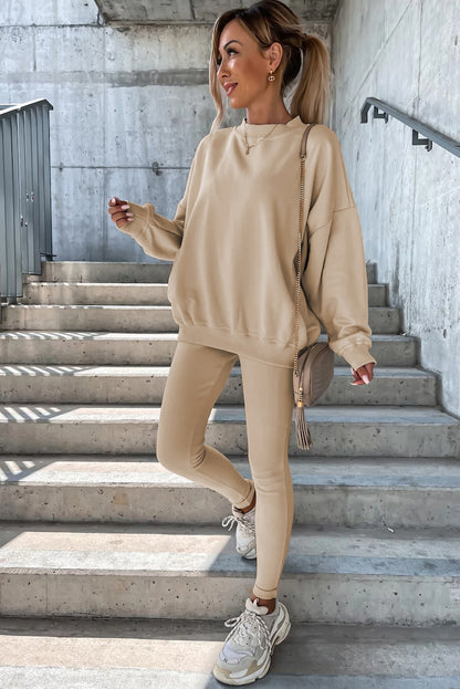 Ensemble deux pièces beige uni sweat-shirt et leggings