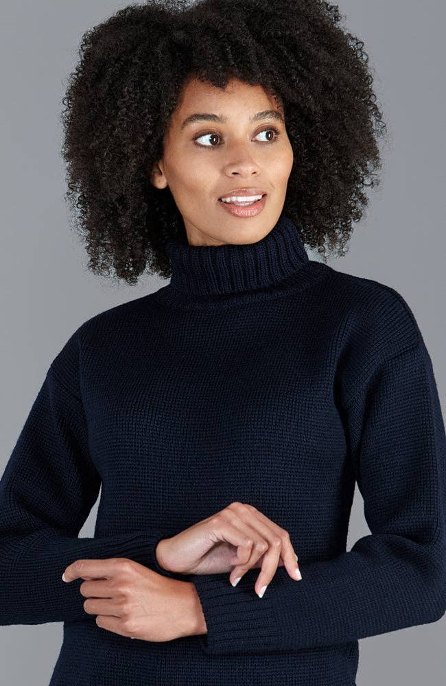 Womens 100% Chunky Merino Wool Submariner Roll Neck Jumper