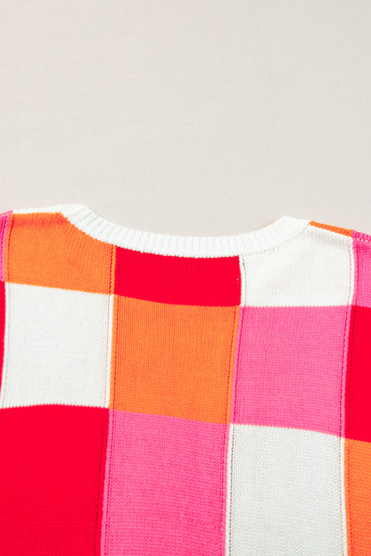 Pull à mancherons color block rouge vif