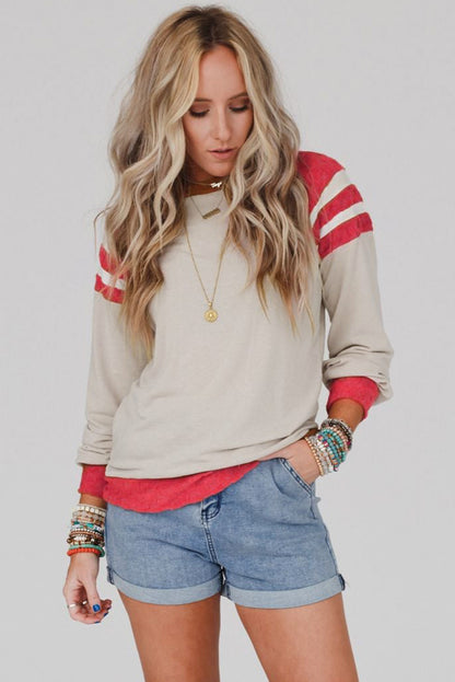 Apricot Color Block Raglan Long Sleeve Top