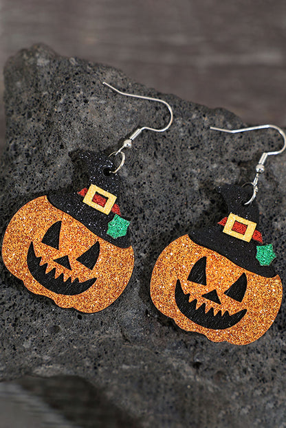 Gold Flame Halloween Pumpkin Dangle Earrings