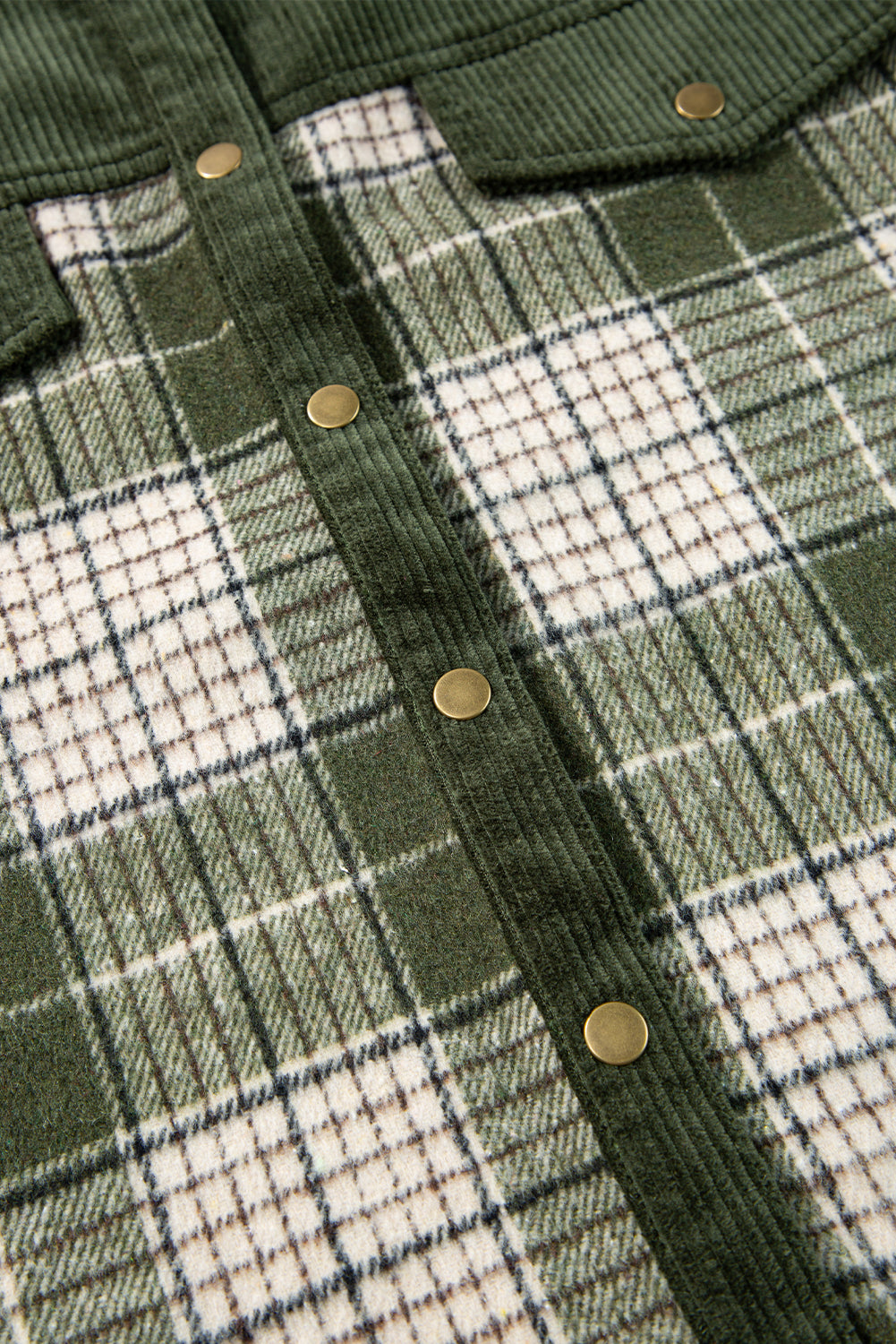 Blackish Green Snap Buttons Colorblock Plaid Shacket