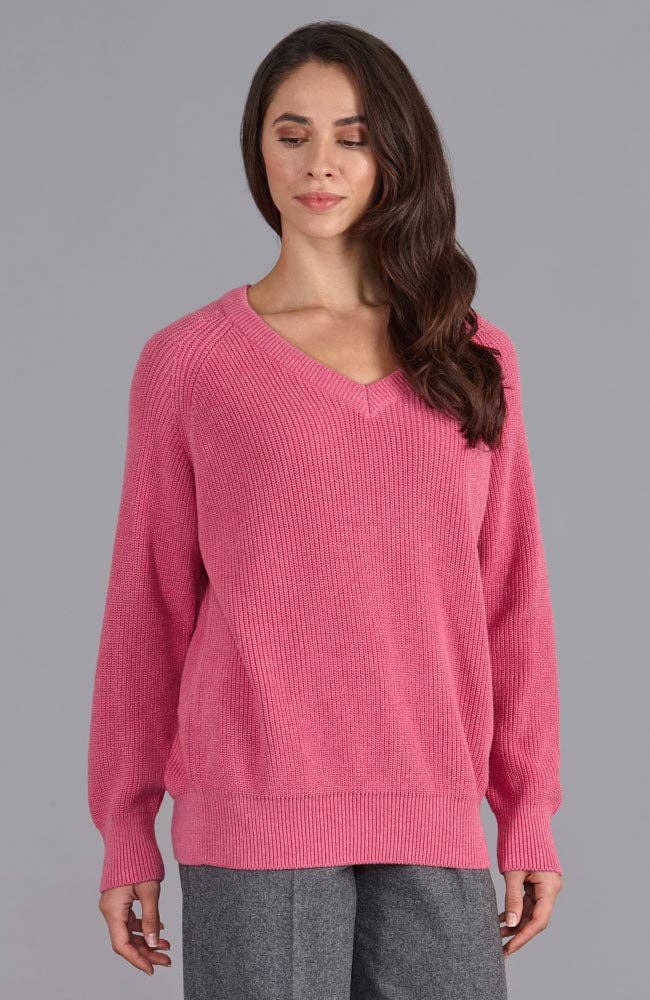 Womens Cotton Ribbed V Neck Jumper