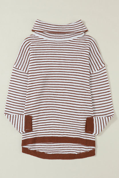 Black Striped Turtleneck Loose Sweater