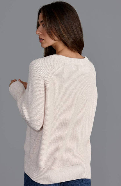 Womens Cotton Ribbed V Neck Jumper