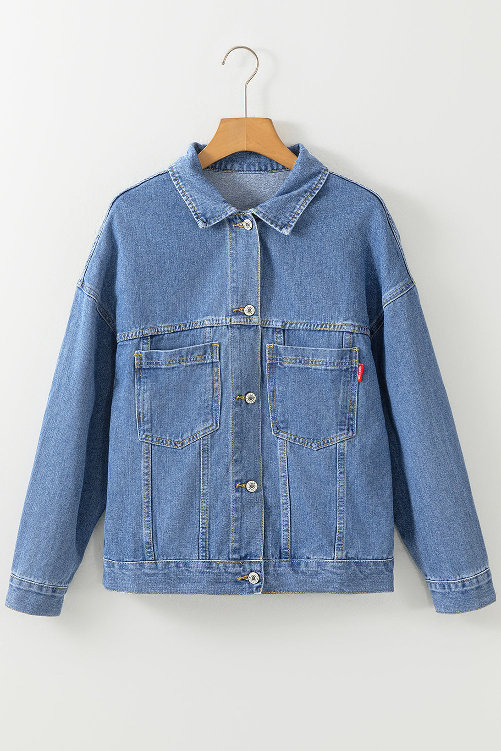 Blue Stripe Washed Oversize Pocketed Denim Jacket