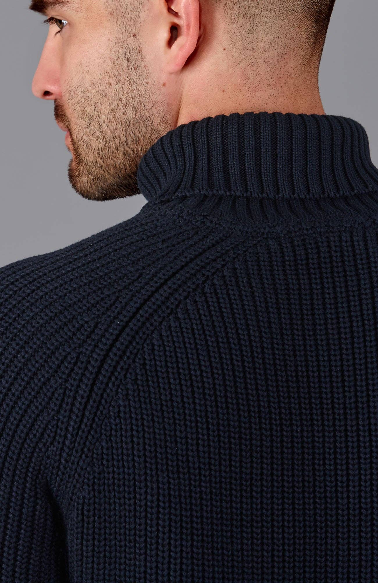 Mens Midweight Cotton Fisherman Rib Knit Roll Neck Jumper